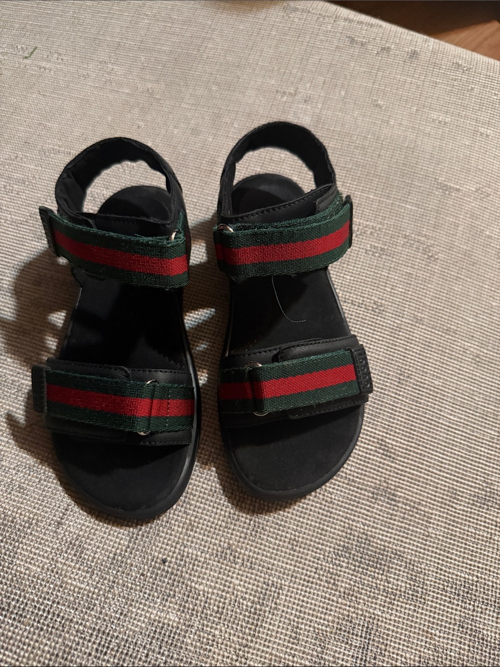 Kids Black Sandals with Green and Red Straps